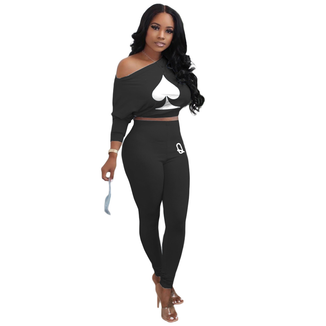 Wholesale fashion pants casual ladies sports printed letters long-sleeved t-SHIRTpant Suit 2-piece jogging