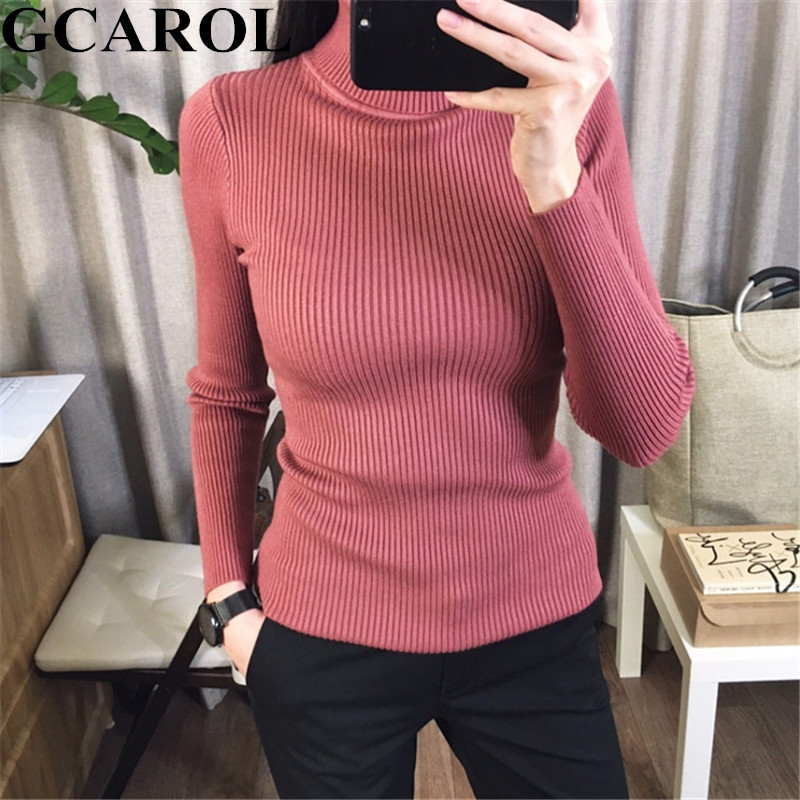 GCAROL Fall Winter Women Turtleneck Cashmere Slim Sweater 30% Wool Warm Stretch Candy Jumper Render Base Knitted Pullover 2XL 201221