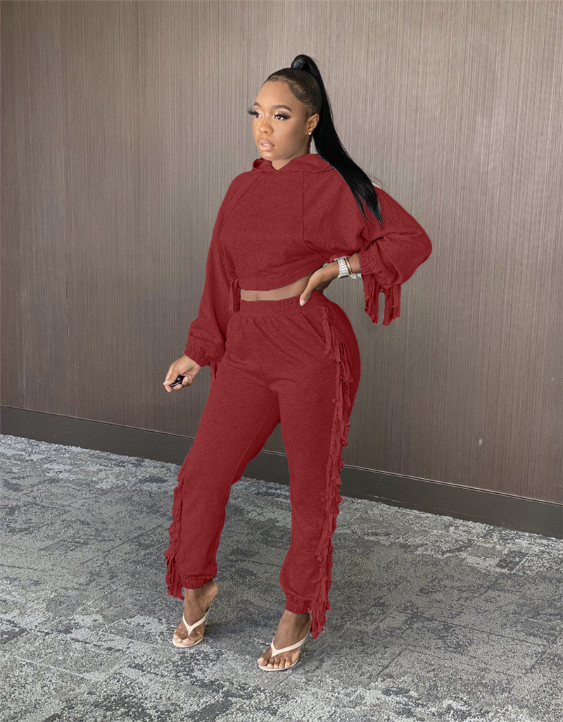 New Women cotton tracksuits fall winter clothing hoodies+pants tassels two piece set solid color sweatsuits outfits jogger suits 4112