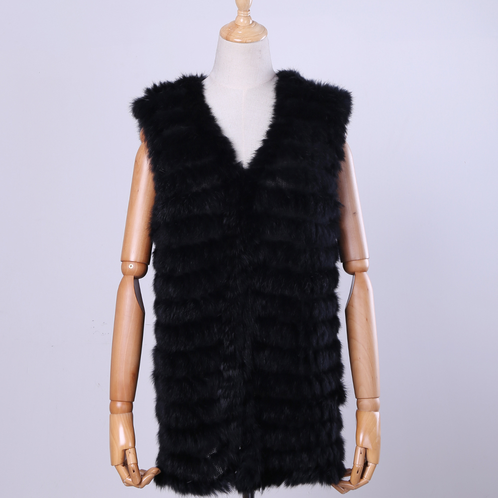 New Women's Genuine Rabbit Vest Hand Knitted Gilet Lady Natural Waistcoat Sleeveless Real Fur Coat Jacket 201031