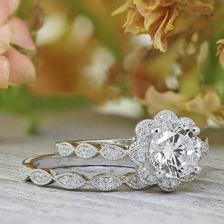 Choucong Brand New Top Sell Vintage Fashion Jewelry 925 Sterling Silver Couple Rings Round Cut White Topaz CZ Diamond Women Wedding Ring Set