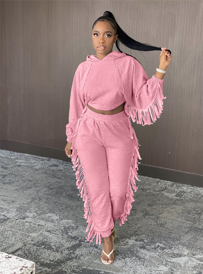 New Women cotton tracksuits fall winter clothing hoodies+pants tassels two piece set solid color sweatsuits outfits jogger suits 4112