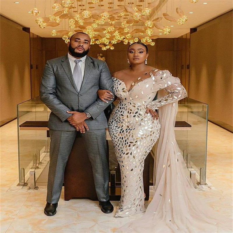 Plus Size Mermaid Evening Dresses With Wrap Saudi Arabia Crystal Sequins Party Dresses Custom Made Gorgeous Long Sleeves Prom Gowns