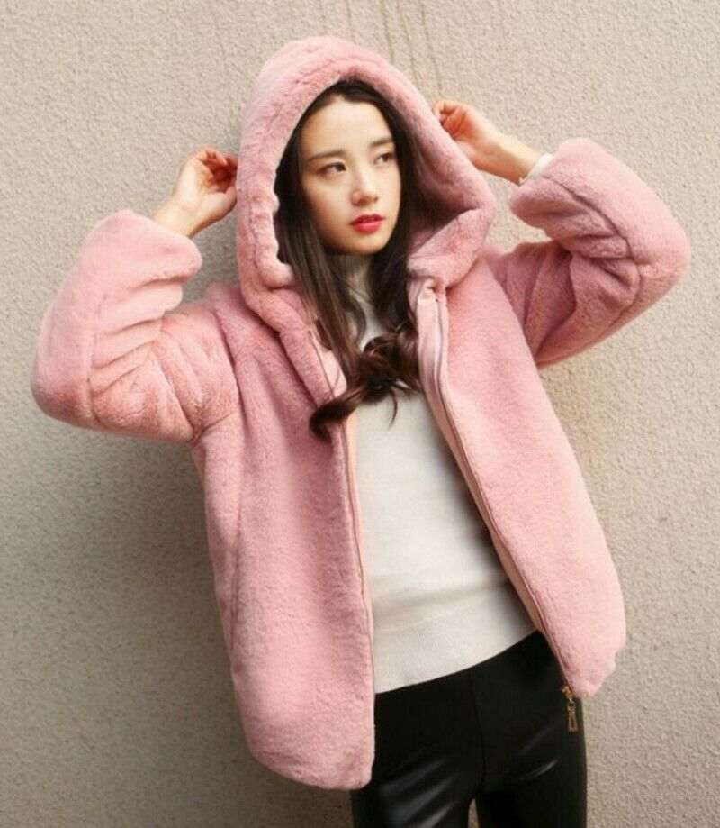 Herstory New Fashion Women Girl Winter Casual Fur Jacket Outwear Faux Rabbit Fur Hooded Coat Casual Warm Jacket 201019