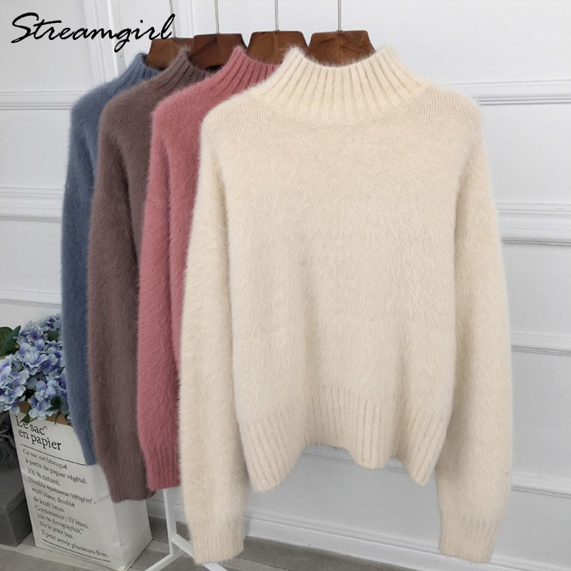 Winter Fluffy Sweater Women Jumper Loose Thick White Turtleneck Pull Femme Sweaters For Women Winter Knitted Sweater Woman 201224
