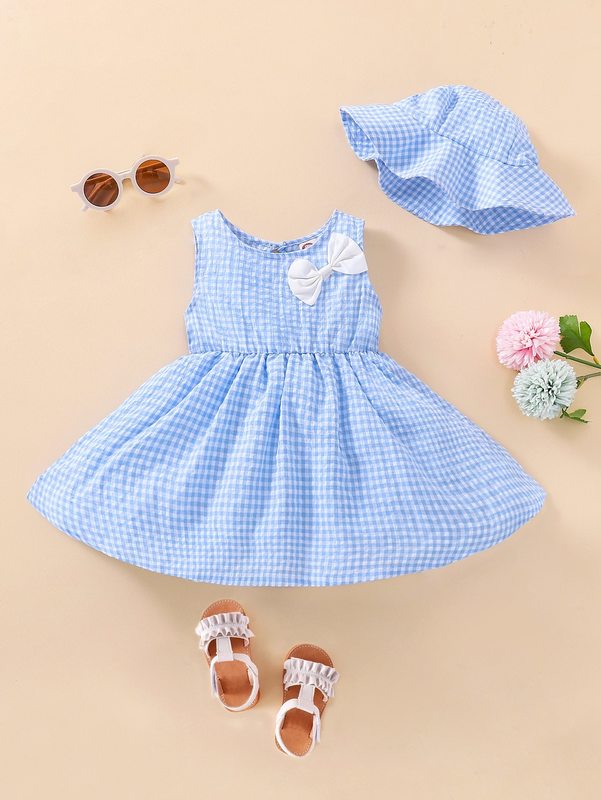 Baby Gingham Bow Front Dress & Hat SHE