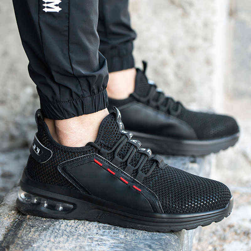Breathable Men Work Safety Shoes Anti-smashing Steel Toe Cap Working Boots Construction Indestructible Work Sneakers Men Shoes 220105