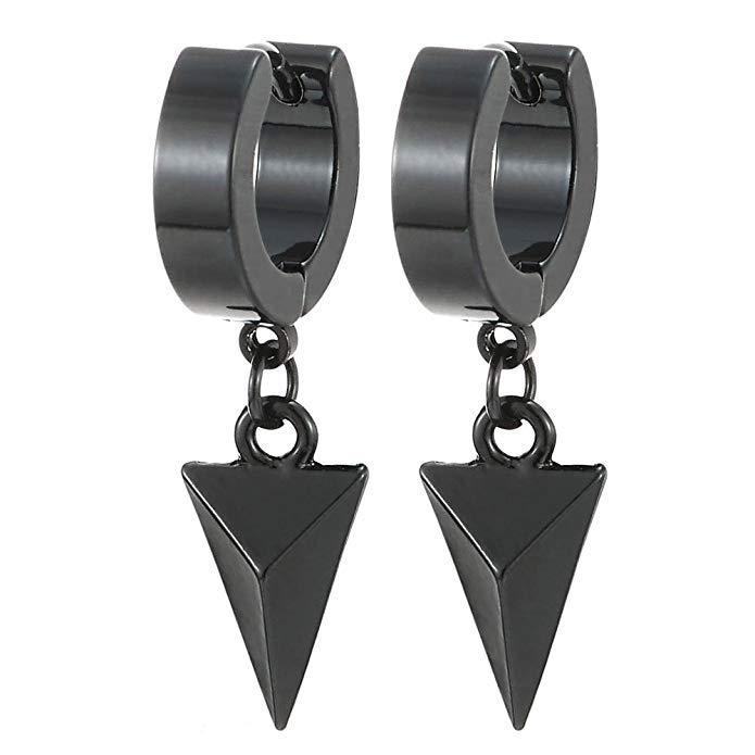 High Quality Stainless Steel Jewelry Unisex Earrings Black Dangling Triangle Pyramid Huggie Hinged Earrings for Men Women Boys
High Quality Stainless Steel Jewelry Unisex Earrings Black Dangling Triangle Pyramid Huggie Hinged Earrings for Men Women Boys