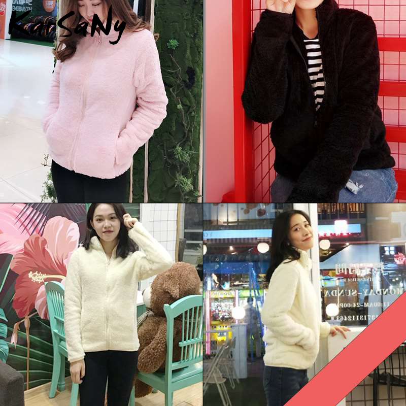 Womens Fleece Jacket Women Winter Autumn Zipper Warm Velvet Jacket Womens Outerwear Womens Thick Doublesided Fleece Coats 201029
