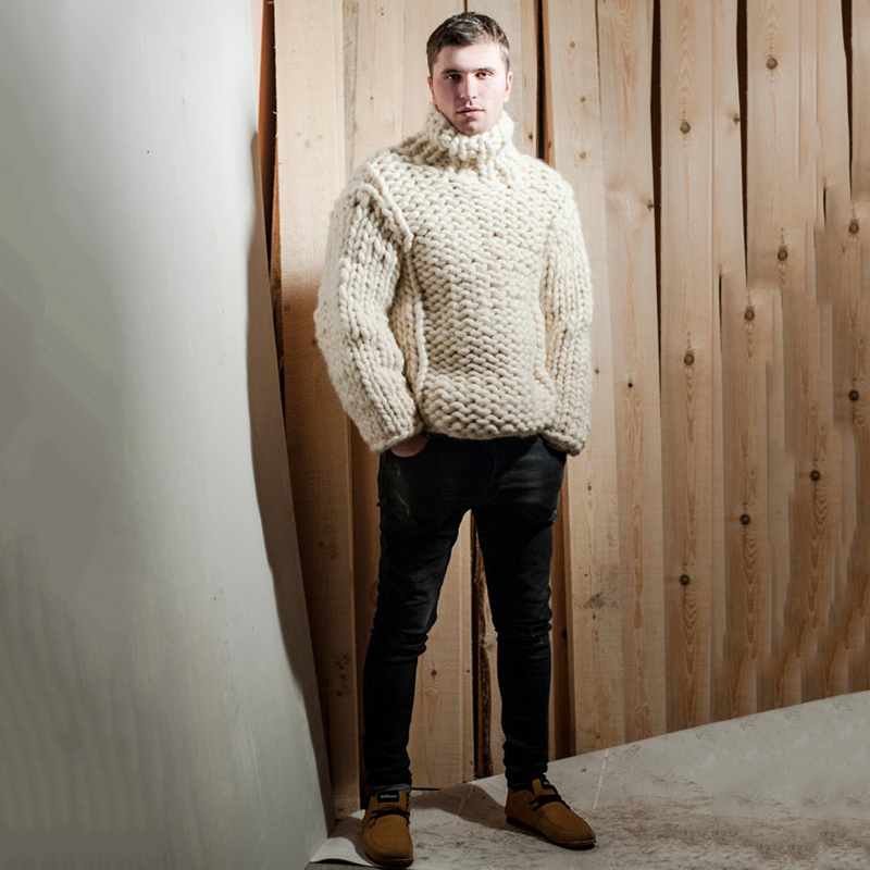 Winter Super chunky Men's Turtleneck Sweater Loose casual handmade thick wool Sweater coat Thick warm male winter clothing 201203