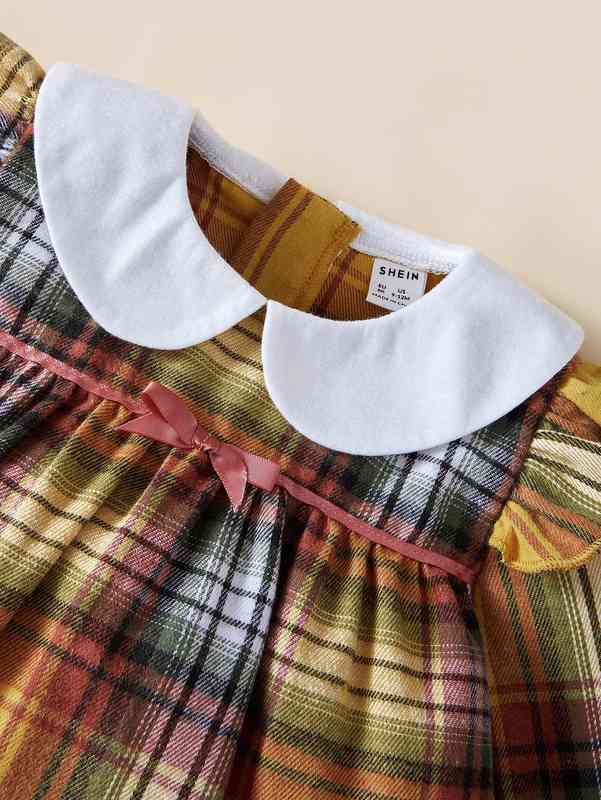 Baby Tartan Print Contrast Peter-pan Collar Ruffle Trim Dress SHE