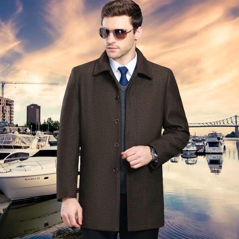Mu Yuan Yang Spring And Autumn Woolen Men's Coats Turn-down Collar Casual Wool Men Jacket Middle Long Wool Blend 201223