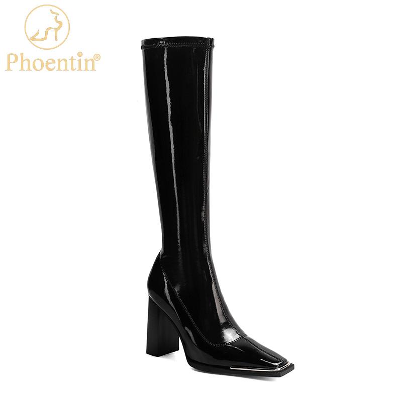 Phoentin black knee high women's boots leather designer shoe slim women's shoes rock square toe zip closure high heels FT1097, Velvet
Phoentin black knee high women's boots leather designer shoe slim women's shoes rock square toe zip closure high heels FT1097, Velvet