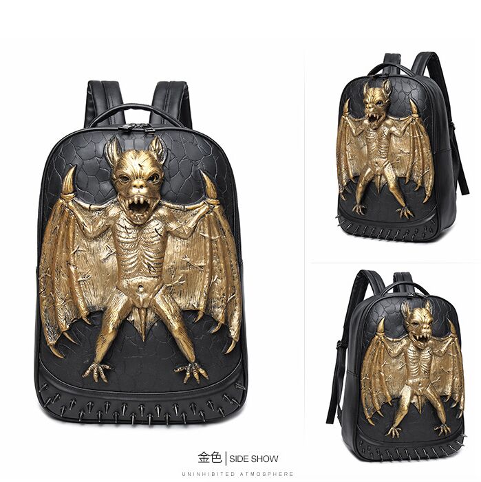 Fashion 3D wolf head leather Women Men backpack special cool shoulder bags for teenage girls laptop school bags