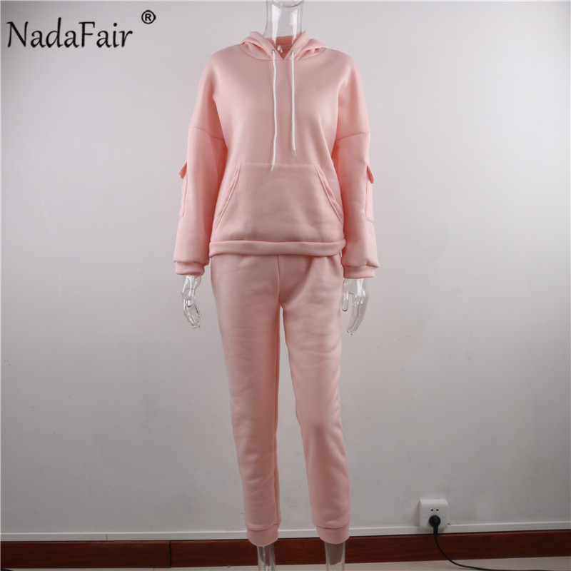 Nadafair 2Piece Women's Tracksuit Oversized Hoodie And Pants Autumn Winter Solid Outfits Casual Sport Suit Two Piece Set Women 201104