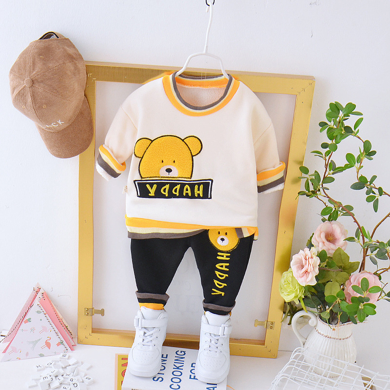 Fashion Autumn Winter Baby Girl Clothes New Children Boys Thicken T Shirt Pants 2Pcs/sets Toddler Casual Costume Kids TracksuitsX1019