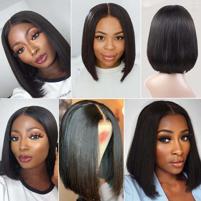 Ishow Straight 2*6 Swiss Lace Front Wigs Short Bob Wig Virgin Human Hair wigs Brazilian Indian Peruvian for Women All Ages 8-14inch Natural Color