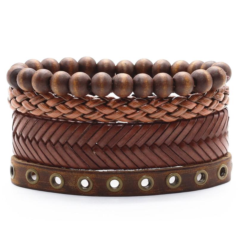 Fashion 4 Pcs/set Wood Beads Charm Handmade Woven Men Leather Bracelets Women Vintage Bangle Male Homme Jewelry Accessories
Fashion 4 Pcs/set Wood Beads Charm Handmade Woven Men Leather Bracelets Women Vintage Bangle Male Homme Jewelry Accessories