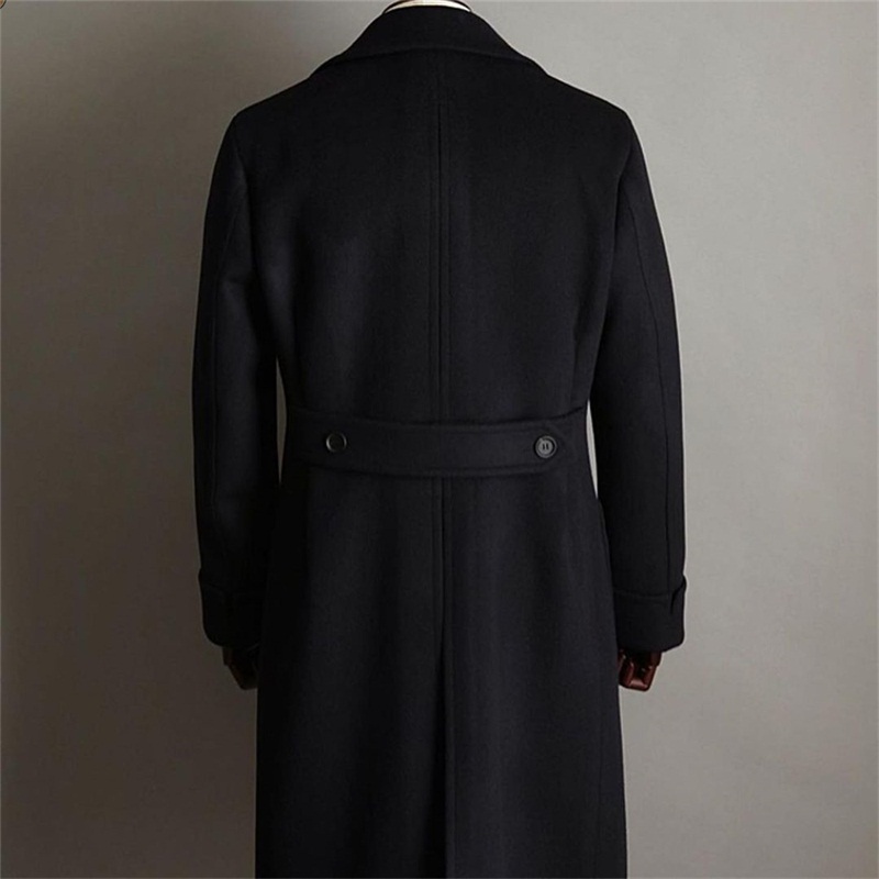 Formal Black Men Suits Thick Wool Custom Made Men Jacket Windbreaker High Quality Tuxedos Peaked Lapel Blazer Business Long Coat