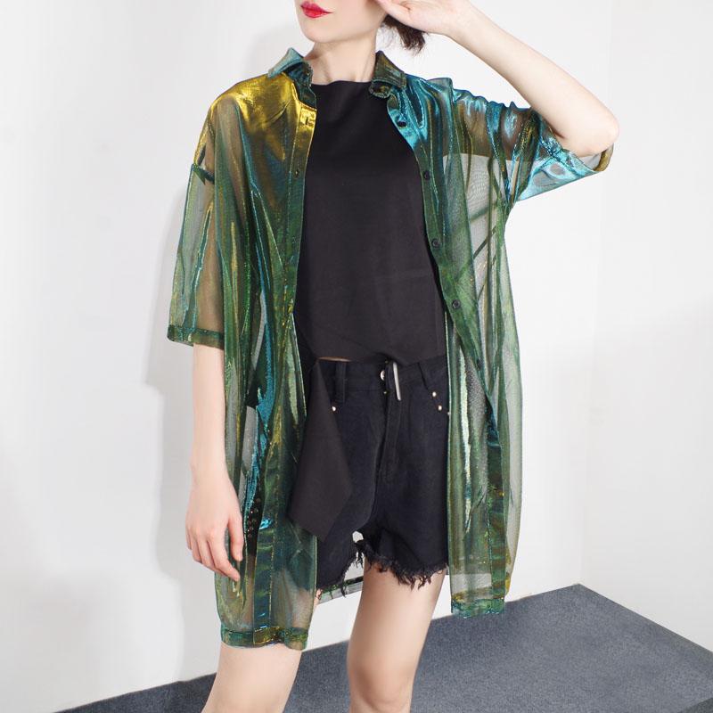 New Fashion Color Changing Long Shirt Laser Perspective Sunscreen Blouse for Women In Summer 2020 Plus Size Women Jackets, Blue
New Fashion Color Changing Long Shirt Laser Perspective Sunscreen Blouse for Women In Summer 2020 Plus Size Women Jackets, Blue