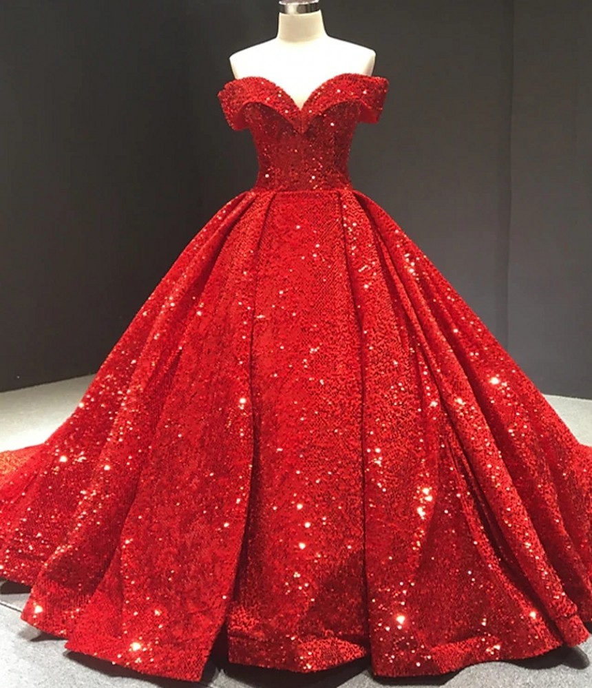 Princess Sequin Ball Gown Wedding Dresses Off Shoulder Court Train Lace Sequined Short Sleeve Formal Shine Bridal Dress New Robe De Mariee Vestidos
