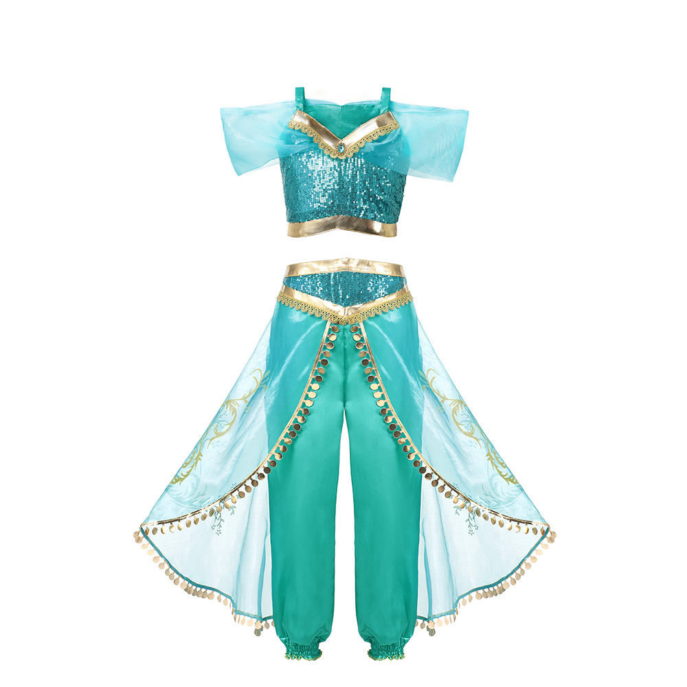Kid Aladdin and the Magic Lamp's Princess Top and Pants Clothing Set with Headband Girls Jasmine Birthday Party Dress up Cosplay 201126