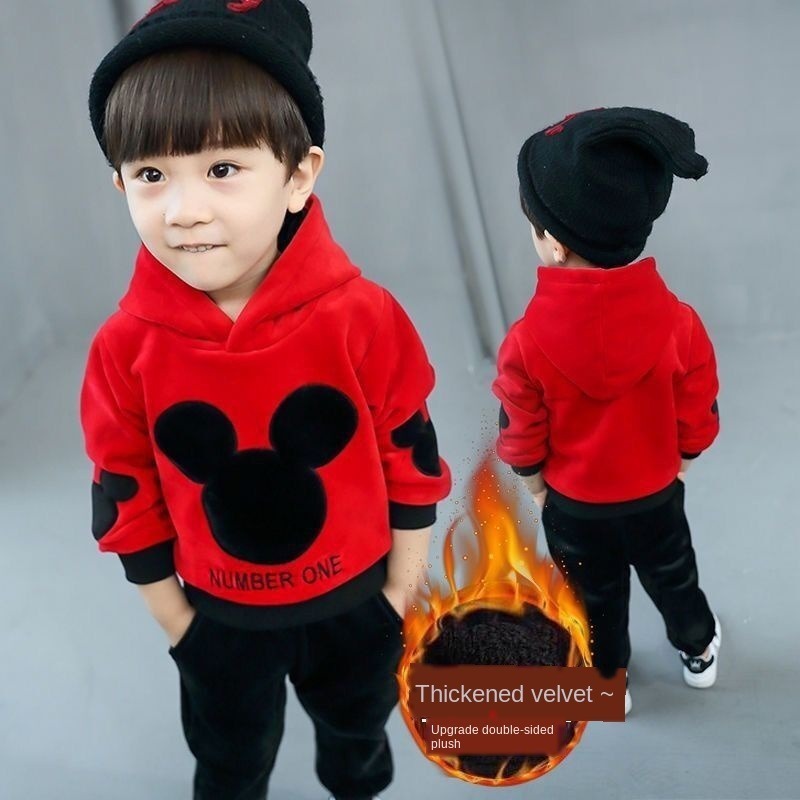 Toddler Boy Clothes Children's Clothing Baby Boys Warm Suit Kid's Winter Suede Sets Velvet Thickening Girls Leisure-sweater 201031