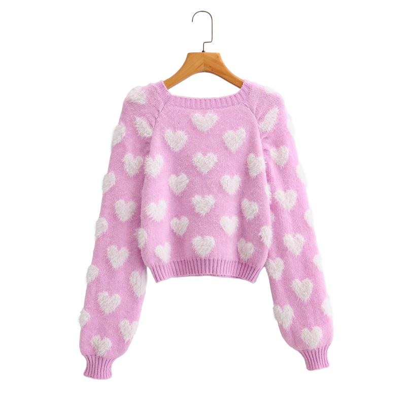 New Sweet Fashion Sweaters Women Chic Love Heart Shape Knitted Pullovers Sweater Fall Long Sleeve O-neck Knit Jumper Mujer 201130
