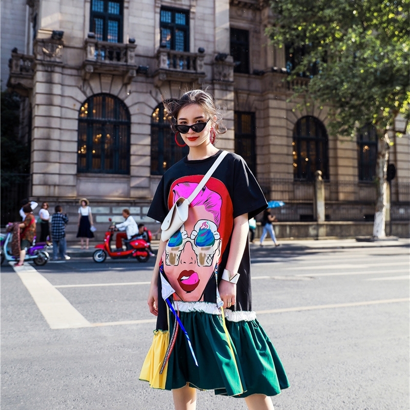 Spring and Summer Big Size Streetwear Cotton Self Portrait Dress Cartoon Knee-Length Y200326, Black
Spring and Summer Big Size Streetwear Cotton Self Portrait Dress Cartoon Knee-Length Y200326, Black