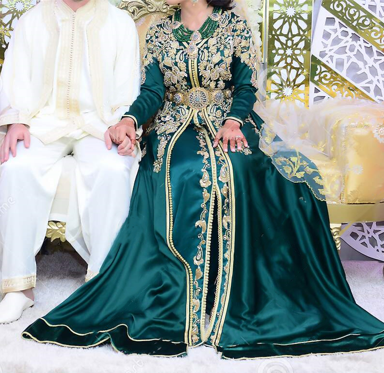 Elegant Emerald Green Moroccan Kaftan Evening Dresses Arab Dubai Mariage Dressed Beads Traditional Islamic Muslim Special Occasion Gowns Prom Dress Fo