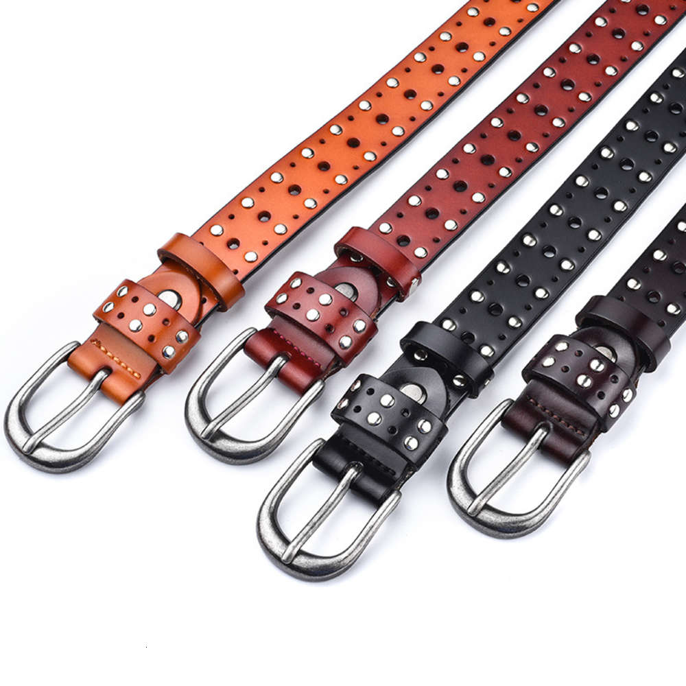 New style women's leather belt with needle buckle and cowhide belt with cut-out willow nails, Black
New style women's leather belt with needle buckle and cowhide belt with cut-out willow nails, Black