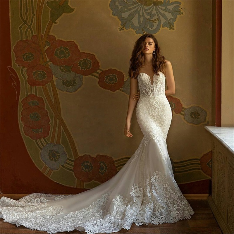 New Arrival Mermaid Wedding Dresses With Wrap High Neck Appliques Lace Bridal Gowns Ruched Sweetheart Sleeveless Vestidos De Novia