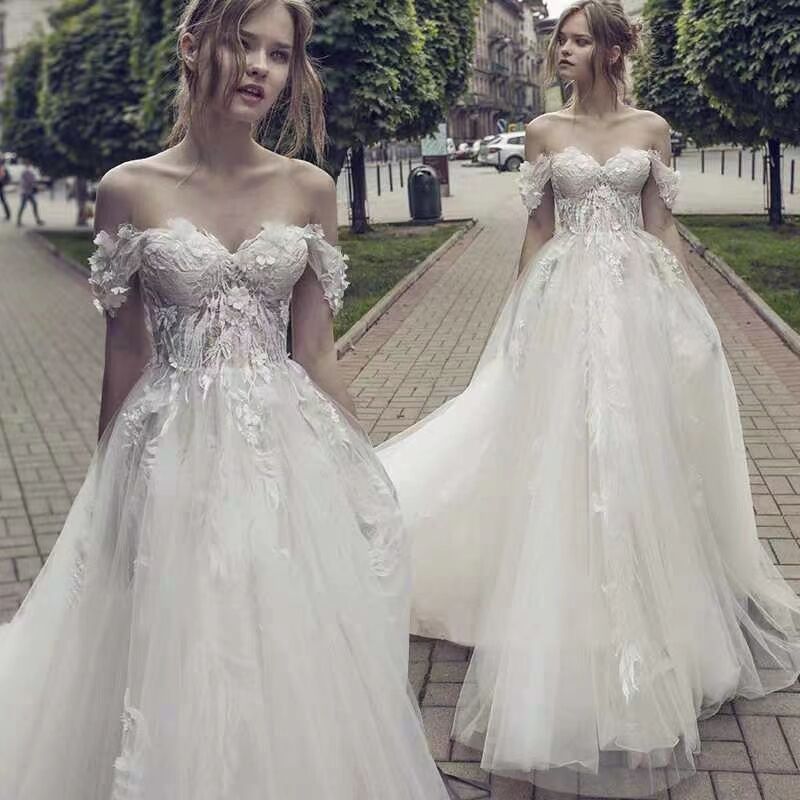 Beach Off Shoulder Wedding Dresses Sexy Sleeveless Lace 3D Floral Appliques Bridal Gowns Boho Robes De Mariée Custom Made Chenjing