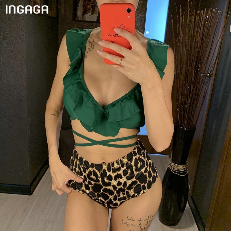 INGAGA High Waist Bikini Sexy Ruffle Swimwear Women Leopard Print Swimsuit Female New Push Up Biquini V-neck Bathing Suit Y200319, C0809 
INGAGA High Waist Bikini Sexy Ruffle Swimwear Women Leopard Print Swimsuit Female New Push Up Biquini V-neck Bathing Suit Y200319, C0809
