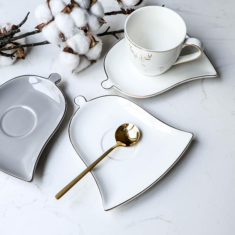 Nordic Elk Golden Edge Coffee Mug With Leaf Shape Tray Teaspoon Set Cafe Household Tumbler Cappuccino Espresso Cup Holder