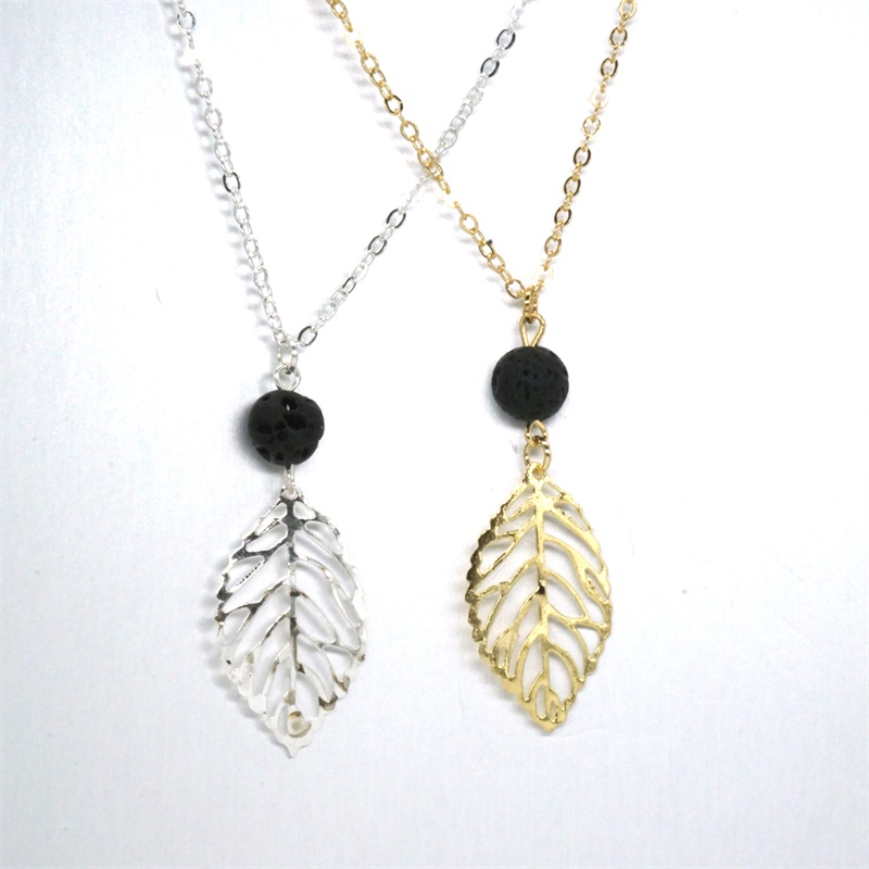 Gold Silver Fashion Leaf Charms Black Lava Stone Beads Aromatherapy Essential Oil Perfume Diffuser Pendant Necklace Collar Jewelry
Gold Silver Fashion Leaf Charms Black Lava Stone Beads Aromatherapy Essential Oil Perfume Diffuser Pendant Necklace Collar Jewelry
