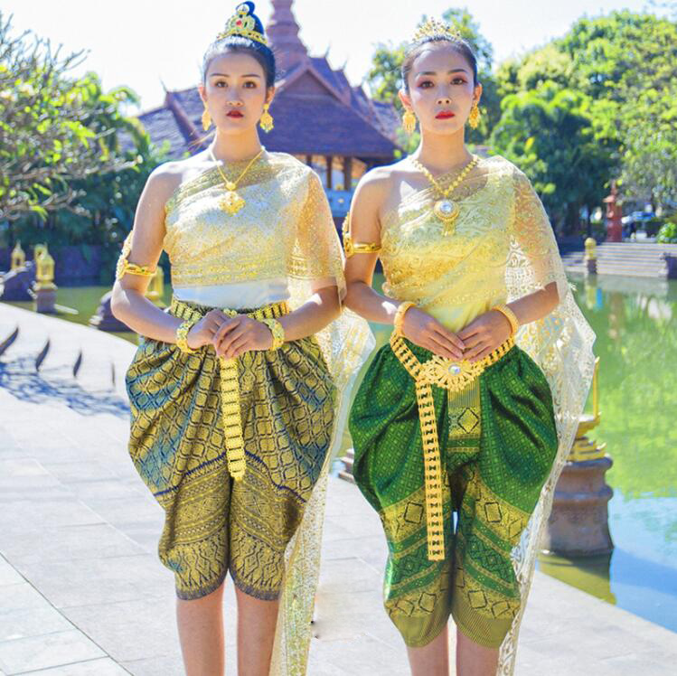 Asian Dai Princess clothing Thailand Style fabrics Water Splashing Festival Outfit women's gilded yarn Jacket + Pants + Shawls, Green
Asian Dai Princess clothing Thailand Style fabrics Water Splashing Festival Outfit women's gilded yarn Jacket + Pants + Shawls, Green
