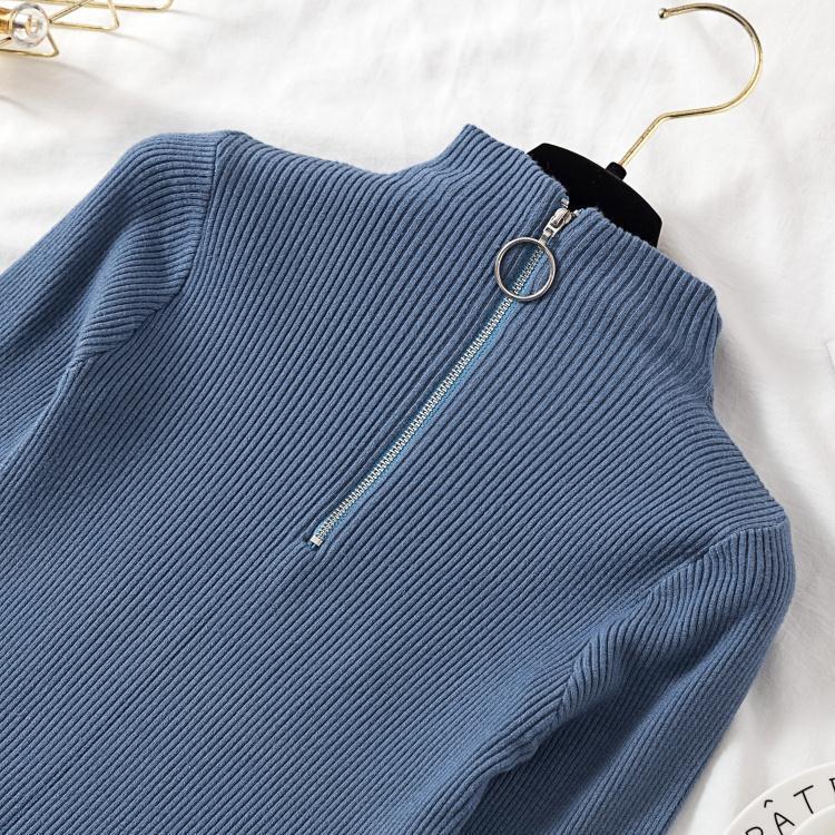 Women Sweaters Autumn Winter Half High Collar Circular Zipper Slim Pullover Solid Color Slim Knitting Jumper Big Size Pull Femme 201225