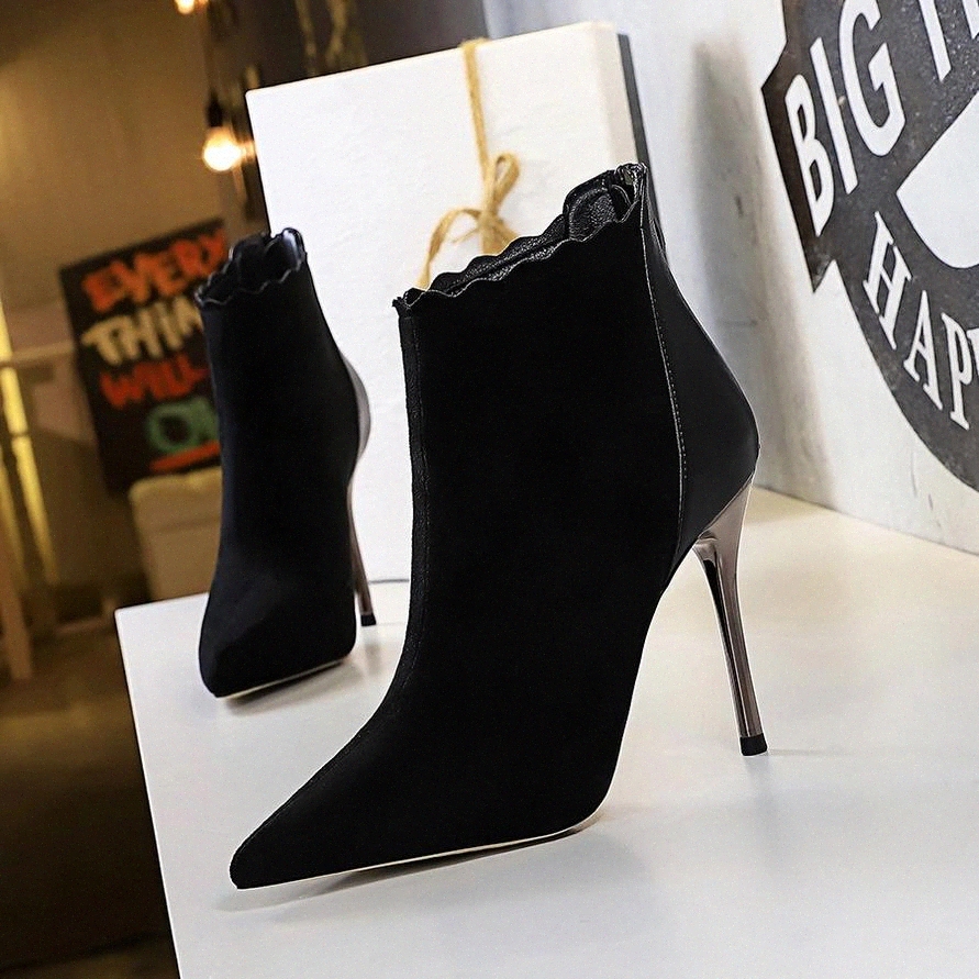 BIGTREE Pointed Metal Heel Women's Ankle Boots High Heels Fashion Side Zipper Ladies Shoes Solid Flock Concise Short Boots Woman #Wz1C, Black
BIGTREE Pointed Metal Heel Women's Ankle Boots High Heels Fashion Side Zipper Ladies Shoes Solid Flock Concise Short Boots Woman #Wz1C, Black