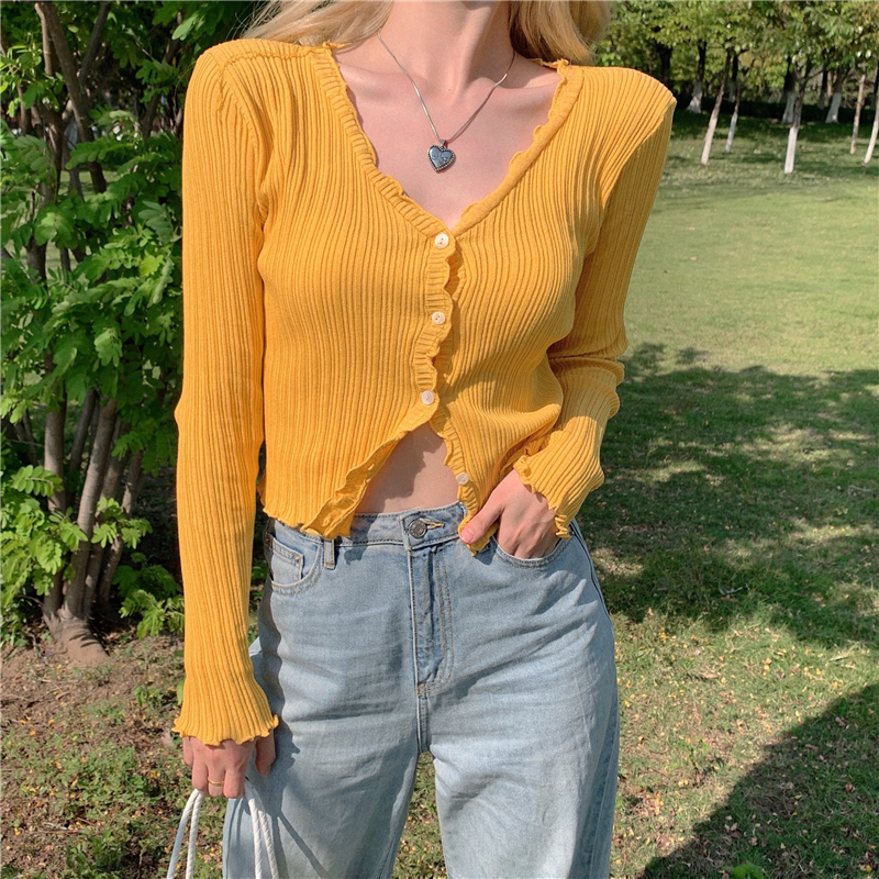 Spring Autumn Women's Long-Sleeved Knit Cardigan Purple Tops New Korean V-Neck Short Sunscreen Chic Sweaters GD375 200924