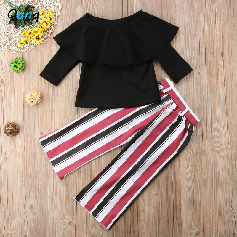 Girls Clothes European and American Fashion Style Kids Suits for Girls Spring Fall Ruffle Striped Children Clothing SetX1019