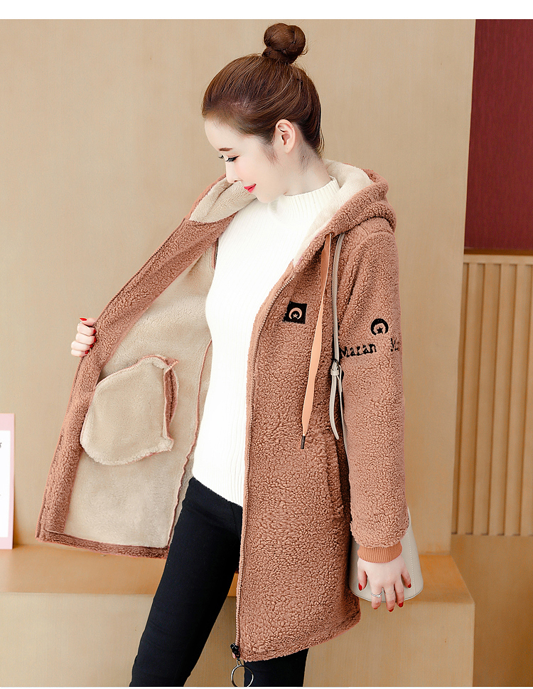 Large size women Lamb plush coat Autumn winter Plush famale jacket Women hoodie coats Long sleeve Plus thick velvet Hooded Tops 201007