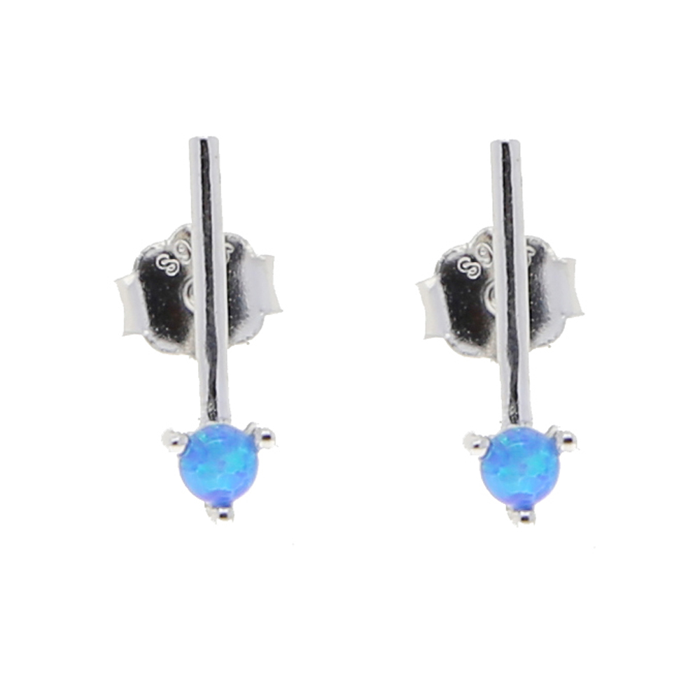 wholesale Minimal Delicate Opal Stone Paved Thin Bar Stud Earring for Women Lady Real 925 Sterling Silver Fashion Cz Wedding Gift Earring