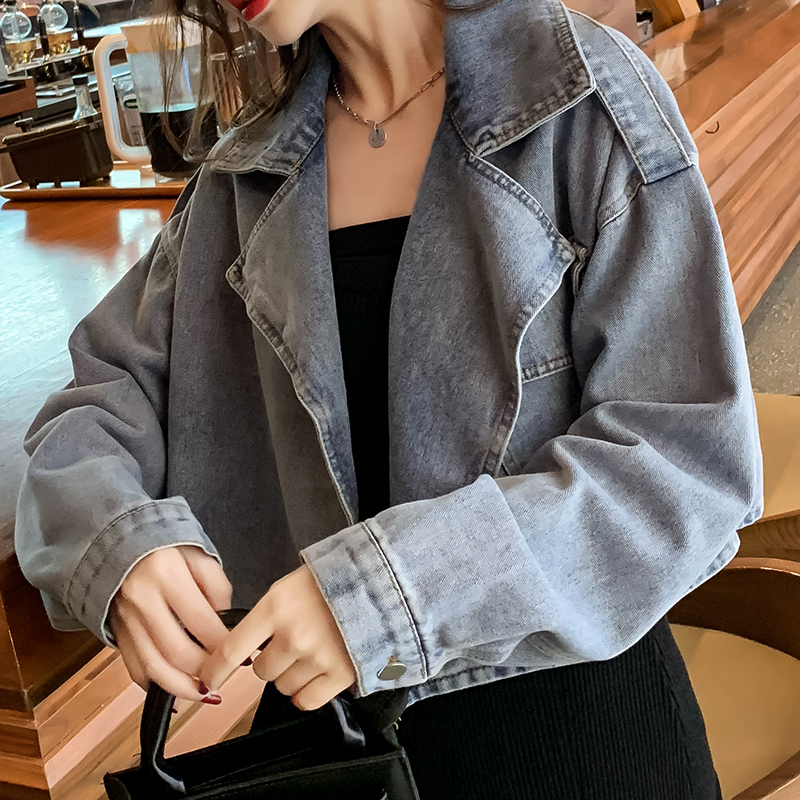 Ly Varey Lin Vintage Denim Jacket Loose Coat Women Spring Turndown Collar Retro Short Jean Jacket Big Pocket Female Overcoat 201112