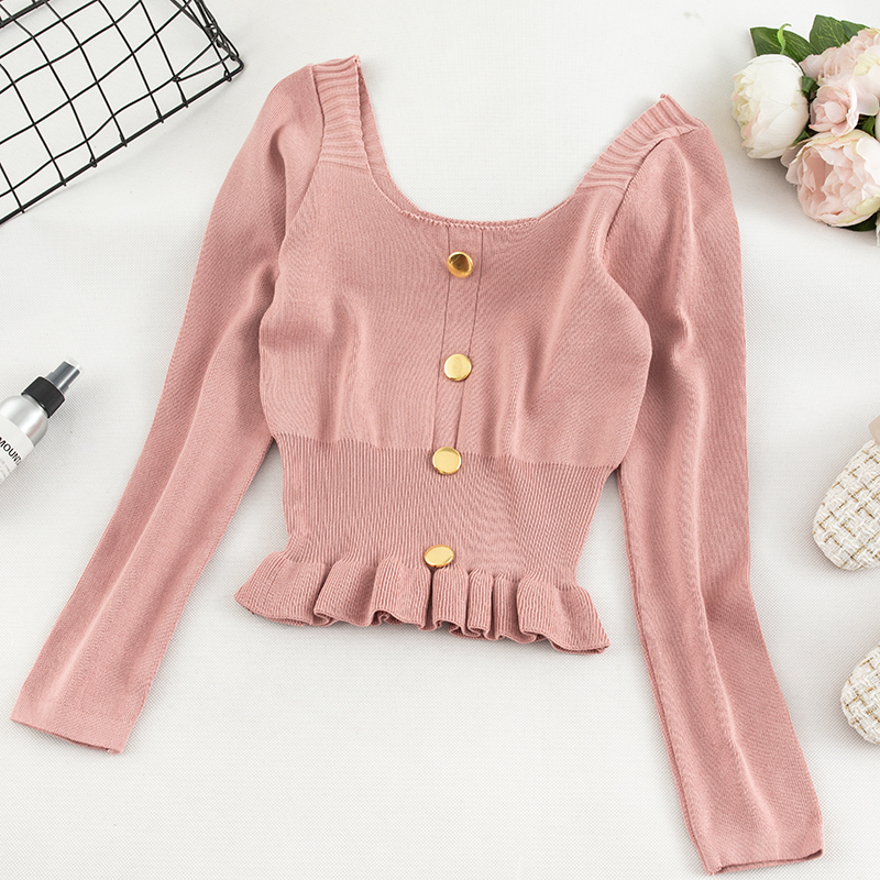 Gagarich Women Sweater Korean Version Long Sleeve Sweet Solid Short Girl Early Autumn Knitted Pullovers 201221
