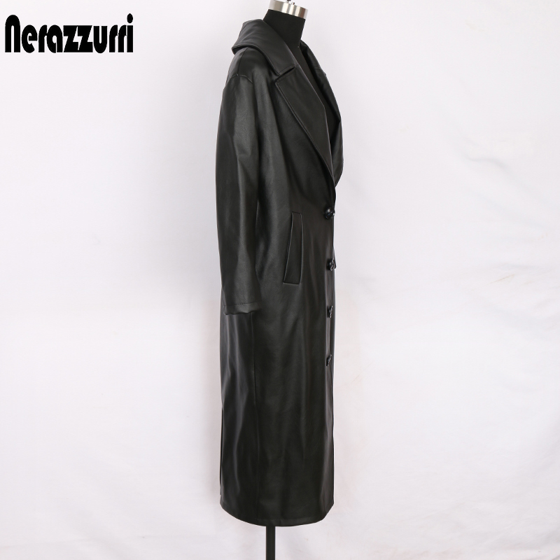 Nerazzurri Oversized cocoon leather trench coat women long sleeve single breasted Plus size loose soft faux leather overcoat 7xl 201030
