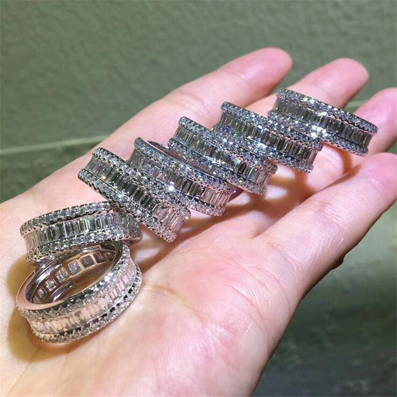 Jewelry Sterg Sier Princess Cut White Topaz CZ Dia Women Wedding Engagement Ring