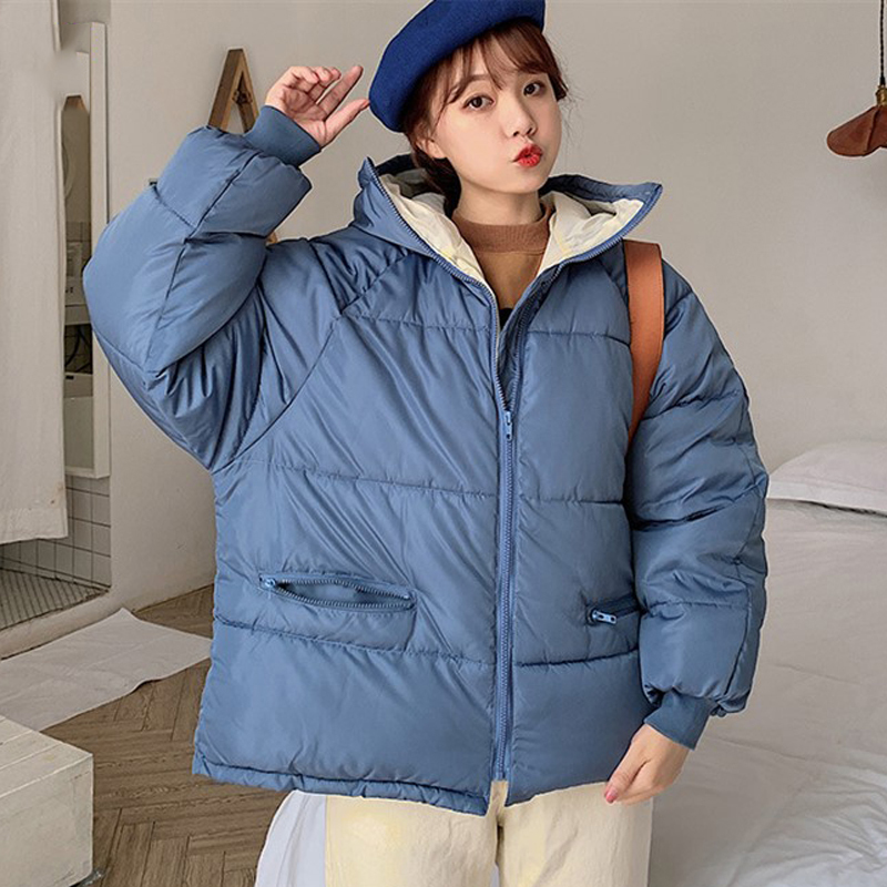 women thick loose winter parka hooded solid casual coats outwear warm female jackets with zipper pockets chaqueta mujer 201020