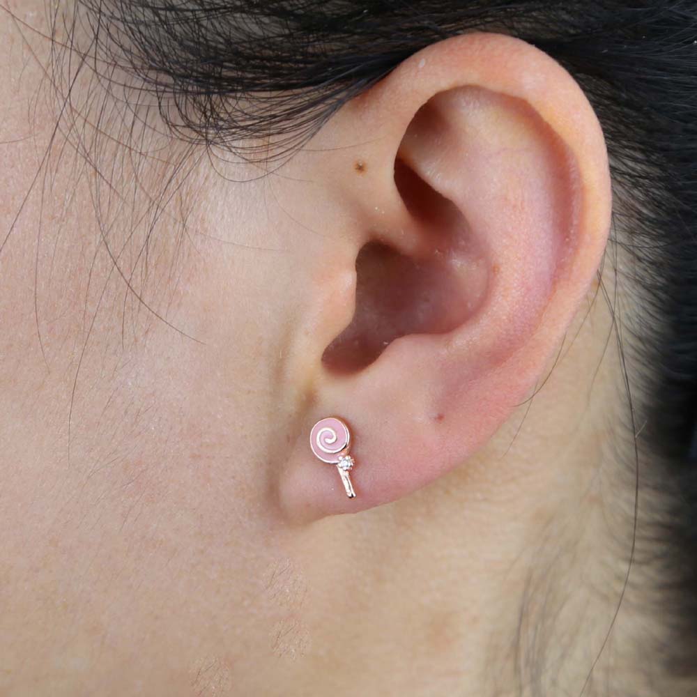 Fashion 925 sterling silver pink heart cup nail charm stud earring with rose gold color plated mini cute earrings for women girl