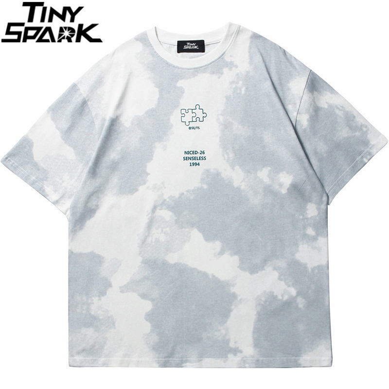 Hip Hop Tie Dye T-Shirt Streetwear Letter Puzzle Printed Tshirt Men Summer T Shirt Harajuku Cotton Short Sleeve Tops Tees 220309